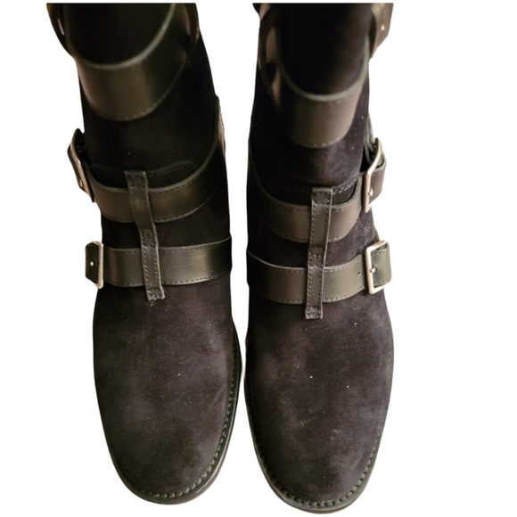 SAINT LAURENT | Women's Black Suede Motorcycle Boot w/Strap Buckles 37 - Picture 3 of 11